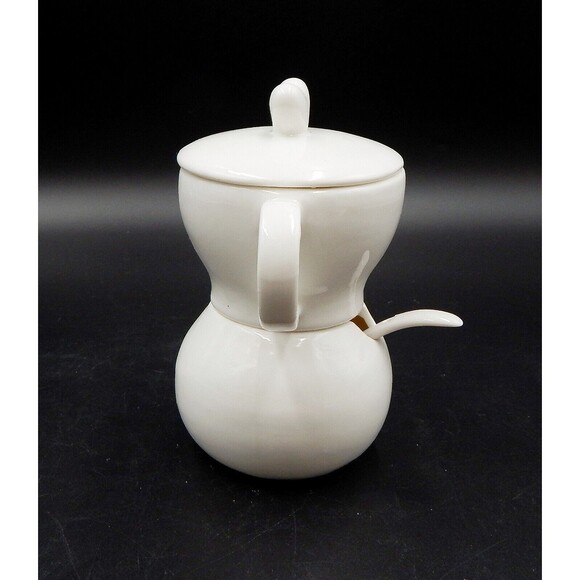 Debora Carlucci White Porcelain Creamer and Sugar Holder in One With Spoon - Picture 5 of 13